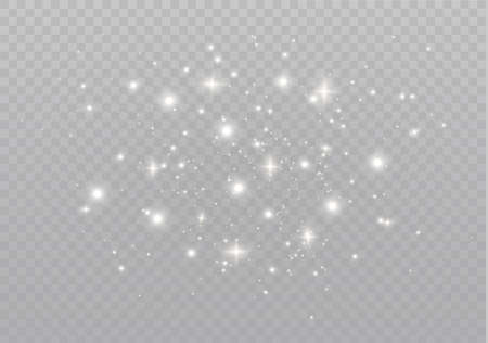 The white dust sparks and golden stars shine with special light. Vector sparkles on a transparent background.  Sparkling magical dust particles.のイラスト素材
