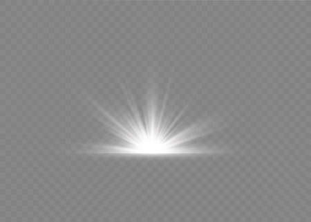 Light flare special effect with rays of light and magic sparkles. Glow transparent vector light effect set, explosion, glitter, spark,white , sun flash.のイラスト素材