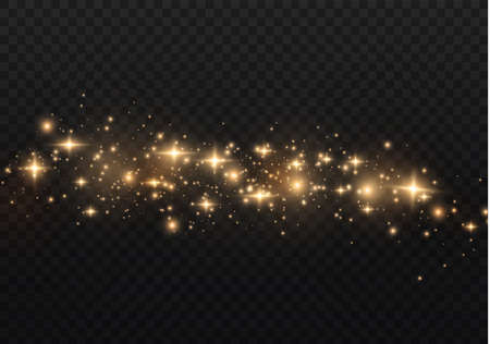 The dust sparks and golden stars shine with special light. Vector sparkles on a transparent background. Christmas light effect. Sparkling magical dust particles interior stock vector.のイラスト素材