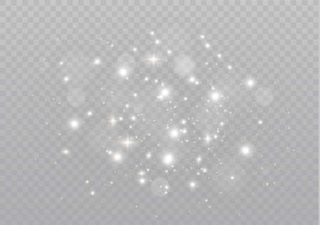 The white dust sparks and golden stars shine with special light. Vector sparkles on a transparent background.  Sparkling magical dust particles.のイラスト素材