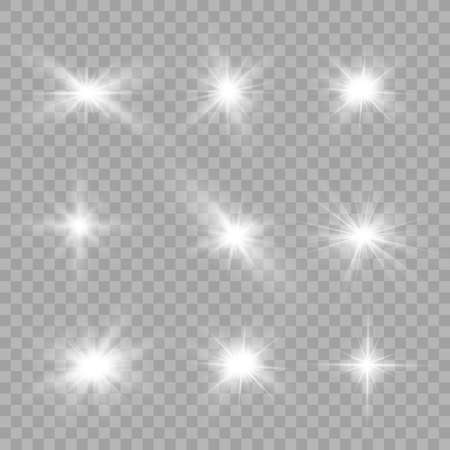 White glowing light explodes on a transparent background. Sparkling magical dust particles. Bright Star. Transparent shining sun, bright flash. Vector sparkles.のイラスト素材