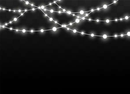 Christmas lights isolated on transparent background. Xmas glowing garland. Vector illustrationのイラスト素材