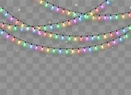 Christmas lights isolated on transparent background. Xmas glowing garland. Vector illustrationのイラスト素材