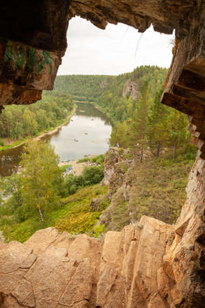 Beautiful mountain landscape. River in the morning.の写真素材
