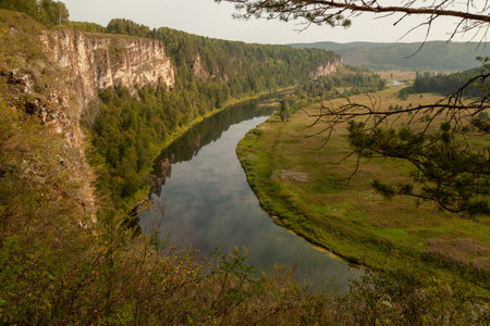 Beautiful mountain landscape. River in the morning.の写真素材