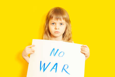 Girl with a poster against the war in Ukraineの写真素材