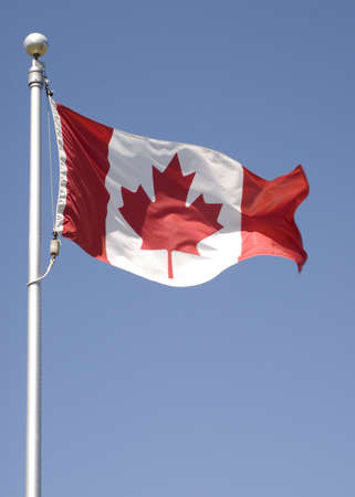 the Canadian flag flying in the breeze.の写真素材