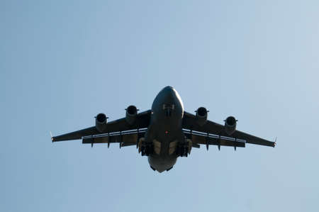 Large transport plane about to land.の写真素材