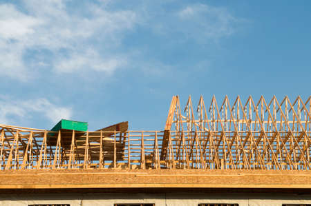 Wood framing on a large building constructionのeditorial素材