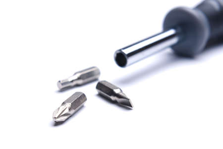 Screwdriver bits with differential focus isolated on whiteの写真素材