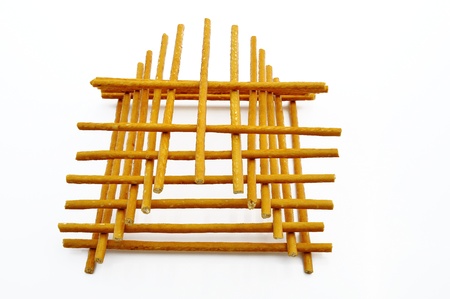 Bread (biscuit) sticks (straws) in the shape of tower. National food in Ukraine.の写真素材