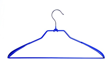 blue clothes hanger isolated over white backgroundの写真素材