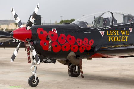 Luqa, Malta - 25 September 2014: Detail of the specially painted Royal Air Force Short S-312 Tucano...