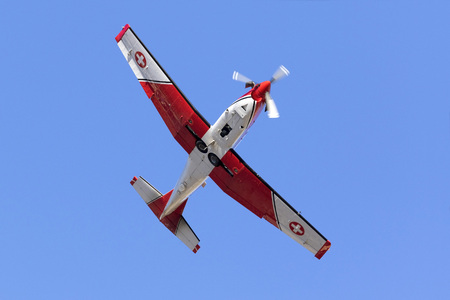 Luqa, Malta - 27 September 2015: Pilatus NCPC-7 [A-912] of the Swiss Air Force display team.