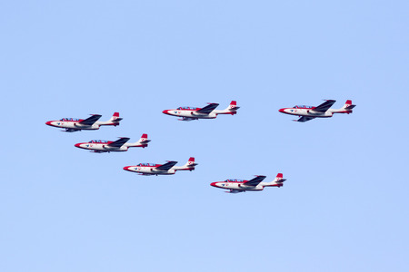 Kalkara, Malta - 23 September 2016: PZL-Mielec TS-11 Iskra of the aerobatic demonstration team of...
