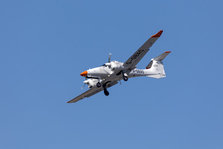 Luqa, Malta - May 15, 2019: Diamond DA-62 (G-GBAS) performing ILS/DME instrument calibration in...