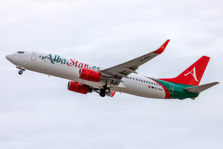 Luqa, Malta - August 31, 2022: AlbaStar Boeing 737-809 (REG: EC-NGC) on take off, performing a flight for Air Malta.のeditorial素材