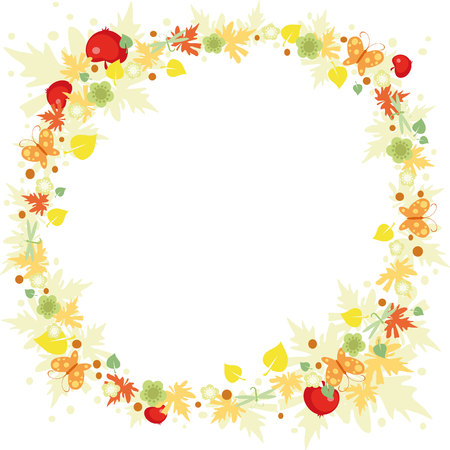 vignette with yellow leaves and butterflyのイラスト素材