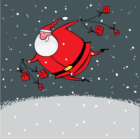 Santa with gifts flies in the night skyのイラスト素材