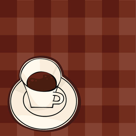 A cup of coffee on the checkered brown background のイラスト素材