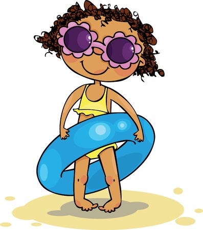 Girl holding inflatable ringのイラスト素材