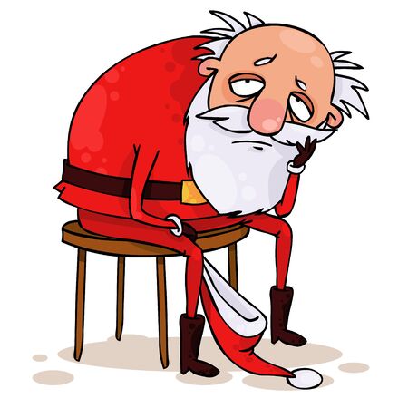 Very tired Santa is sitting on a chairのイラスト素材