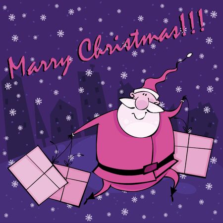 Christmas card with Santa, vector illustrationのイラスト素材