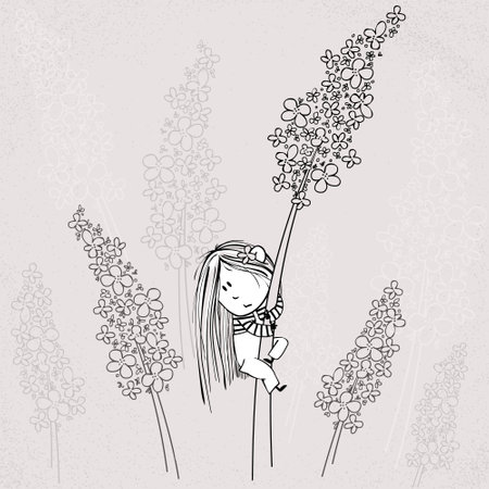 Tiny girls and plants, vector illustrationのイラスト素材