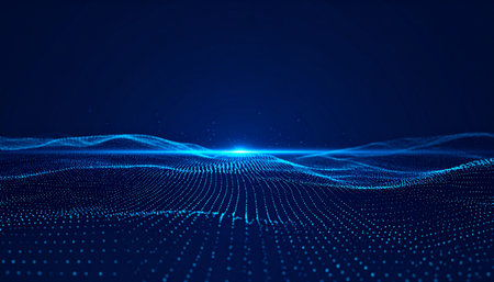 Data technology abstract futuristic illustration. Wave of particles. 3D rendering.の素材