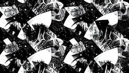 texture, background, pattern. Fabric black and white with a print of rhombuses.の素材