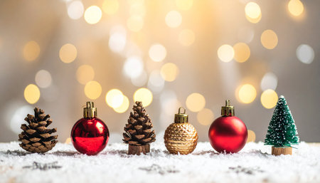 Christmas decoration on bokeh background. Happy New Year and Merry Christmas!の素材