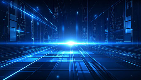 Abstract technology background with glowing lines. Vector illustration. Eps 10.の素材