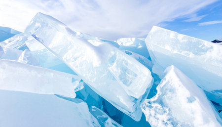 Ice hummocks on Lake Baikal, Siberia, Russiaの素材
