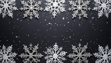 Snowflakes on black background. Christmas and New Year concept.の素材
