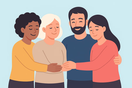 Happy family. Mother, father, daughter and son. Flat vector illustration.の素材