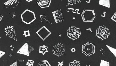 Black and white seamless pattern with hand drawn geometric shapes. Abstract background.の素材