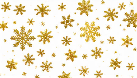 Gold snowflakes on white background. Christmas and New Year concept.の素材
