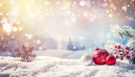 Christmas greeting card. Festive decoration on bokeh background. New Year concept. Copy space.の素材