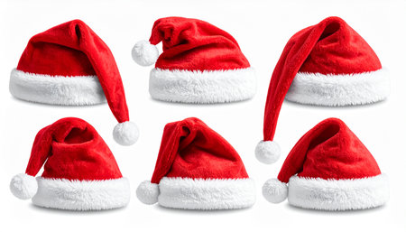 Santa Claus red hat collection isolated on white background with clipping path.の素材