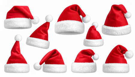Santa Claus red hat collection isolated on white background with clipping path.の素材
