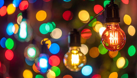 light bulb on bokeh background of christmas or new year festivalの素材