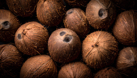 Coconut fruit texture background. Close up of coconutsの素材