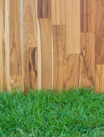 garden fence - wood and grassの写真素材