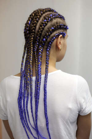 thin braids on the head in an African style, braided pointwise o