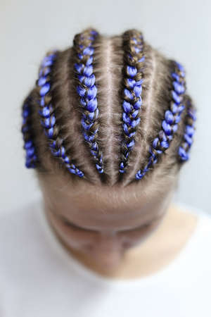 thin braids on the head in an African style, braided pointwise o