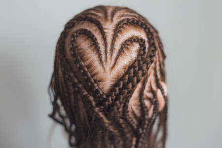 background pattern of braids, braided hair close-up, art, craftsmanの写真素材