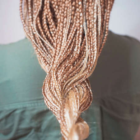 cornrows women box braid, girl with red hair, braided pigtails, kanekalon pearl color, beautiful...