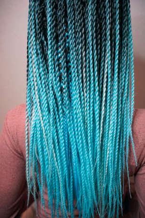 cornrows women Senegalese African braids on the girls head, blueの写真素材