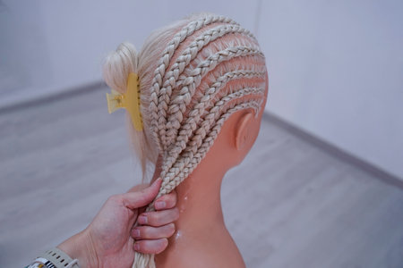 Artificial material for weaving African braids, colored kanekalon lies on the table, different...