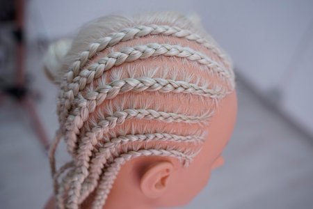 Artificial material for weaving African braids, colored kanekalon lies on the table, different...